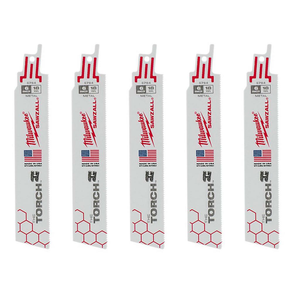 Milwaukee 6 in. 18 TPI TORCH Medium Metal Cutting SAWZALL Reciprocating Saw Blades (5-Pack)
