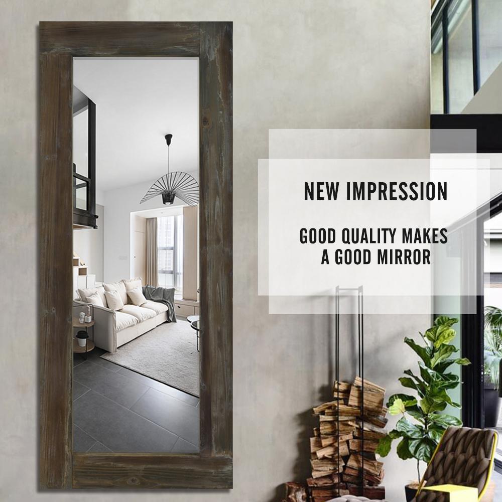Neu Type Large Brown Wood Antiqued Rustic Mirror 58 In H X 24 In W Jj00780zzp The Home Depot