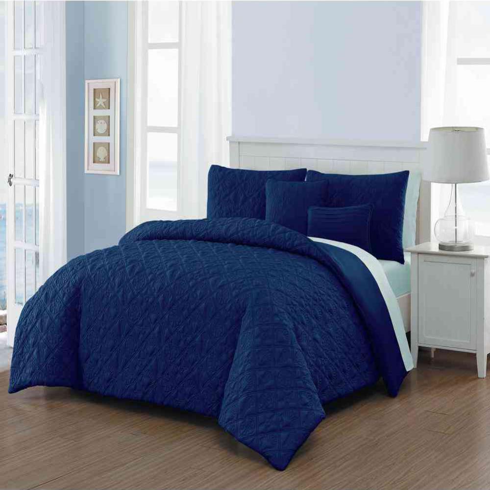 Avondale Manor Del Ray 9 Piece Navy Light Blue King Quilt Set