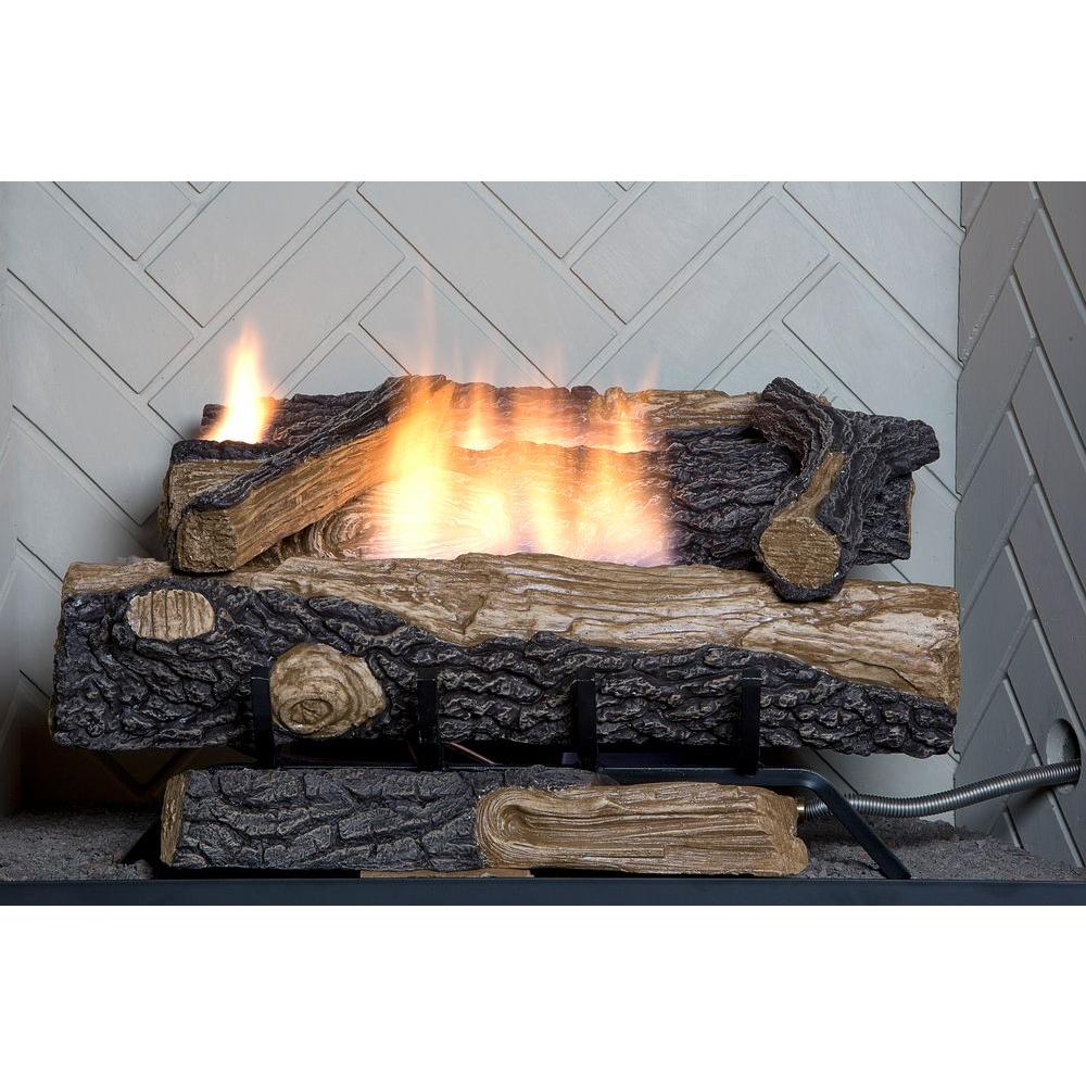 24 in. Vent-Free Natural Gas Fireplace Logs Thermostat ...