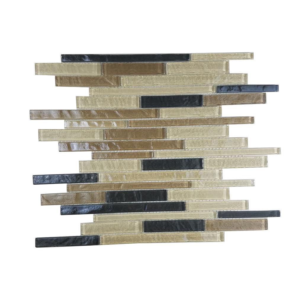 Abolos Beige Taupe Linear Mosaic 15 In X 12 Textured Glass Mesh Beige Taupe Linear Mosaic 15 In X 12 Textured Glass Mesh Mounted Decorative Bathroom Wall Backsplash Tile 1 Sq Ft