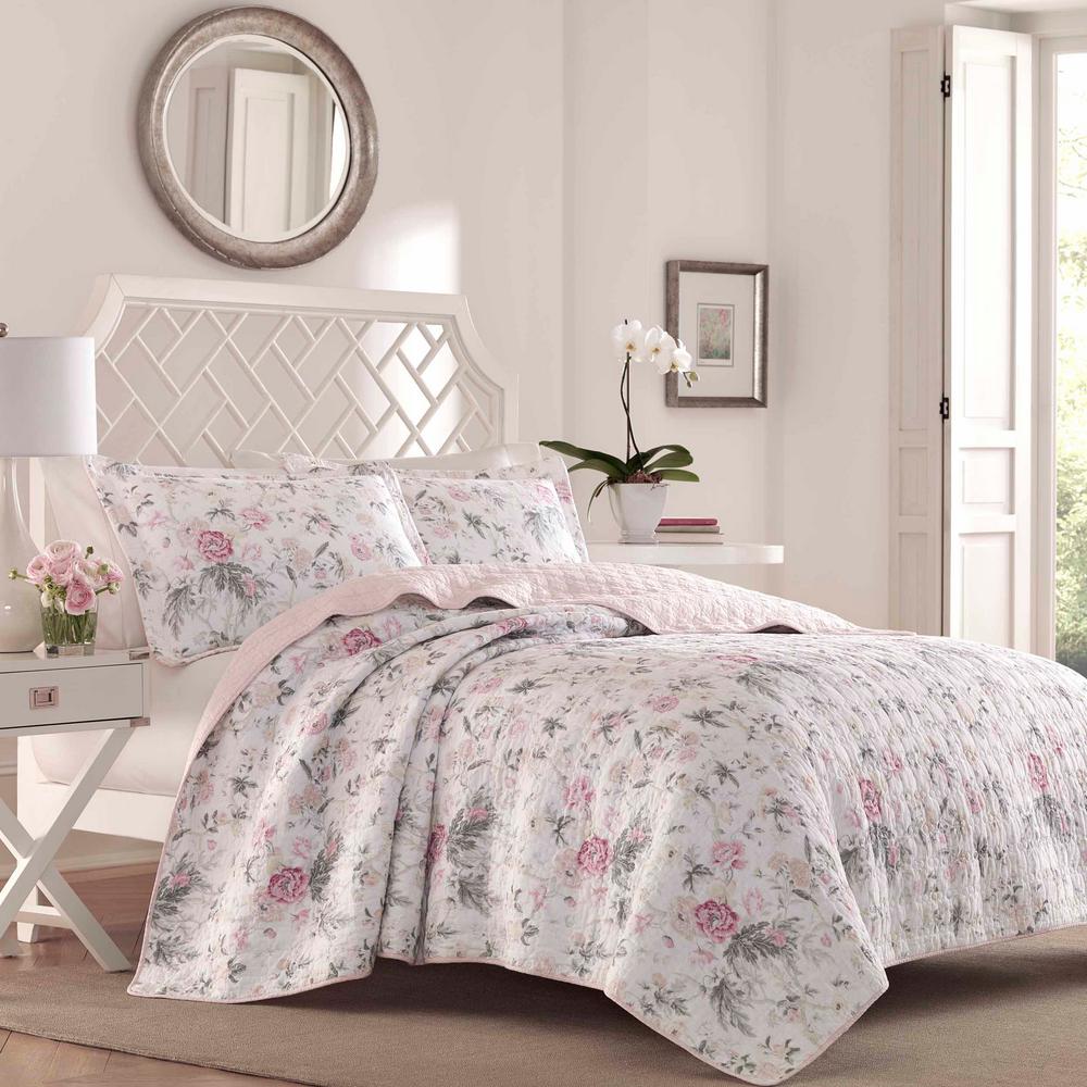 Laura Ashley Breezy 3 Piece Pink Grey King Quilt Set 222279 The