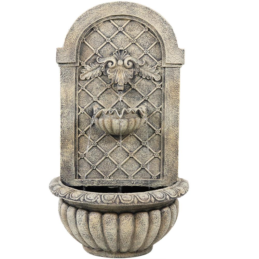 Sunnydaze Decor Venetian Resin French Limestone Finish Solar Outdoor Wall Fountain