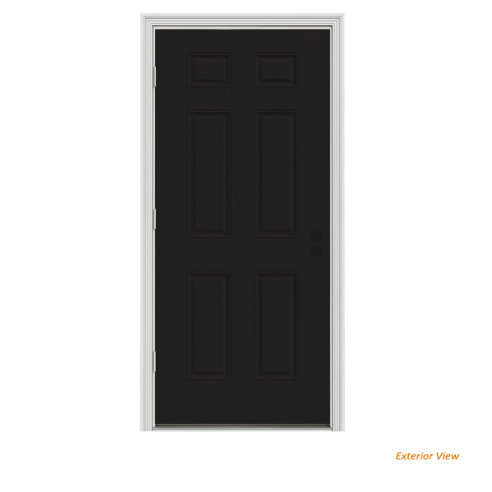 JELD-WEN 36 In. X 80 In. 6-Panel Black Painted Steel Prehung Right-Hand ...