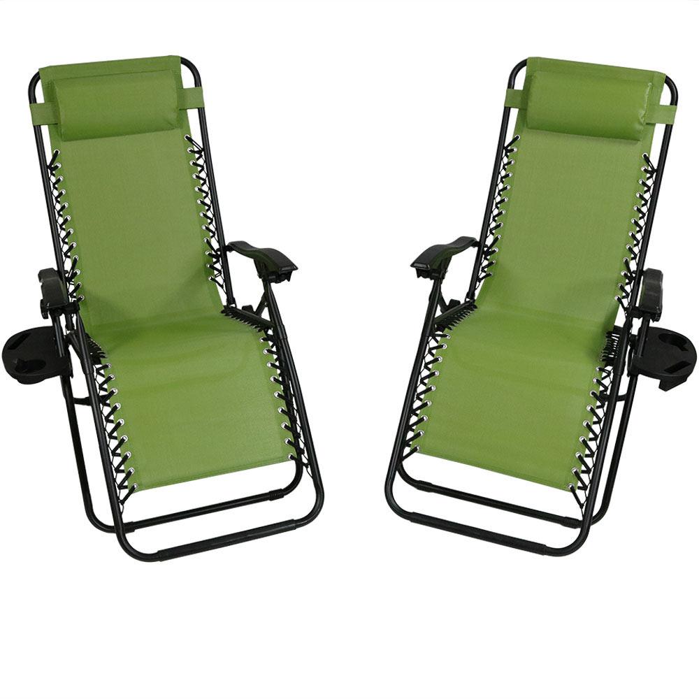 sunnydaze decor oversized green zero gravity sling patio lounge chair with  cupholder 2packtl468  the home depot