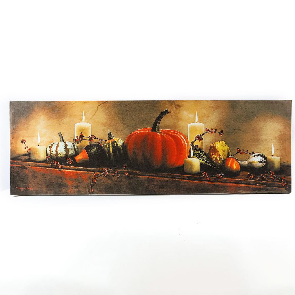 Fall Hanging Wall Decoration Thanksgiving Lighted Canvas Autumn Harvest Pumpkins