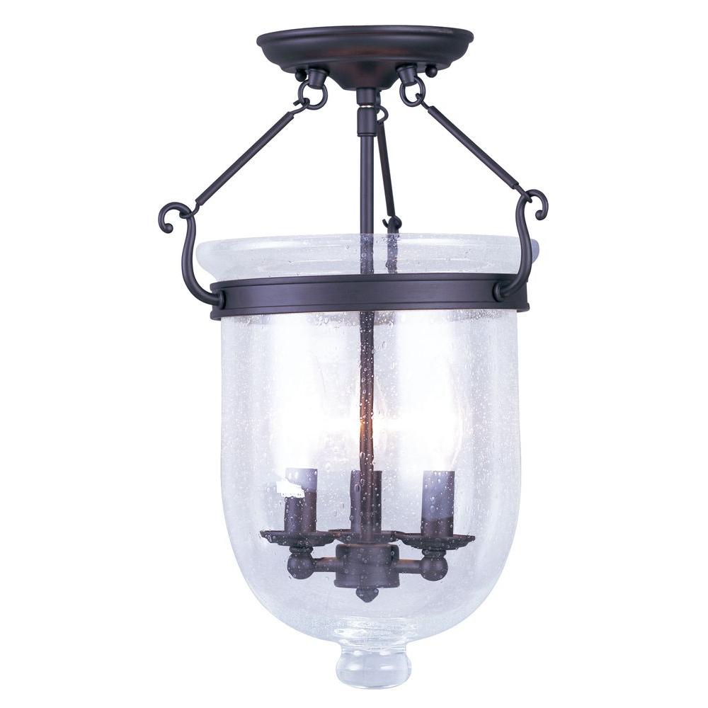 Livex Lighting Providence 3 Light Bronze Flush Mount With Seeded Livex Lighting Providence 3 Light Bronze Flush Mount With Seeded Gl