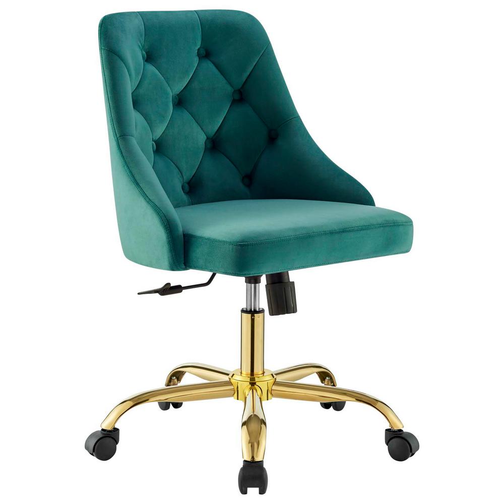 MODWAY Distinct Tufted Swivel Performance Velvet Gold Teal Office Chair
