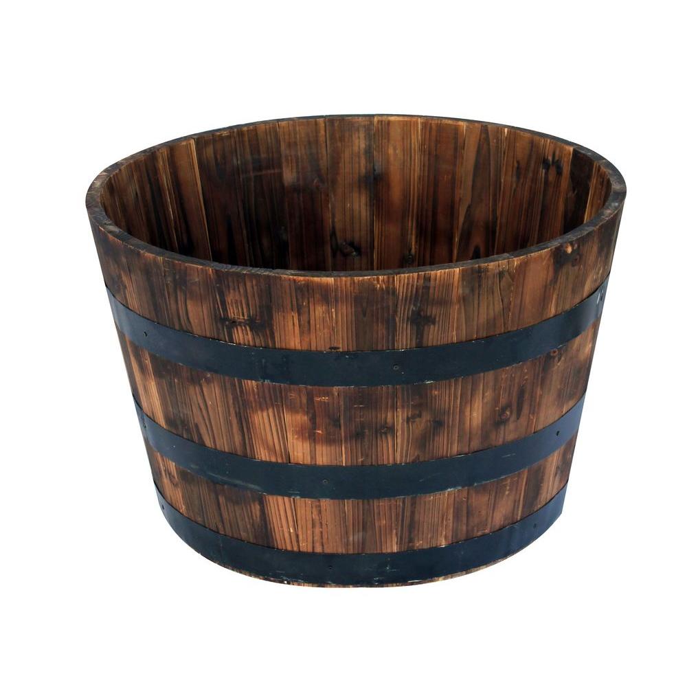 26 in. Round Wooden Barrel Planter-HL6642 - The Home Depot