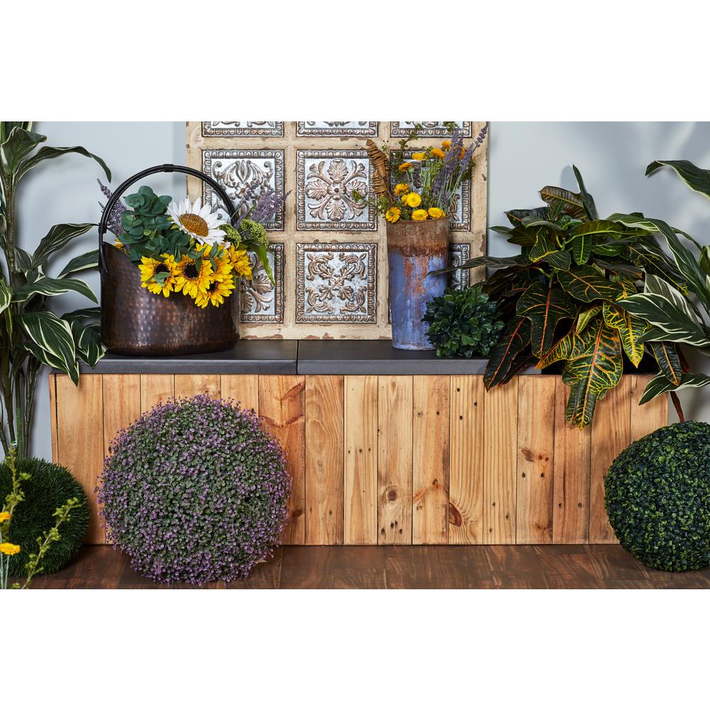 Litton Lane Light Brown Wood Plank Style Planter Bench With Gray Litton Lane Light Brown Wood Plank Style Planter Bench With Gray Accents