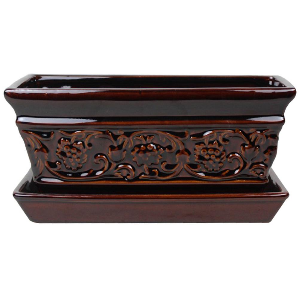 UPC 037094001279 Trendspot 10 in. Brown Rustic Damask Ceramic Windowbox