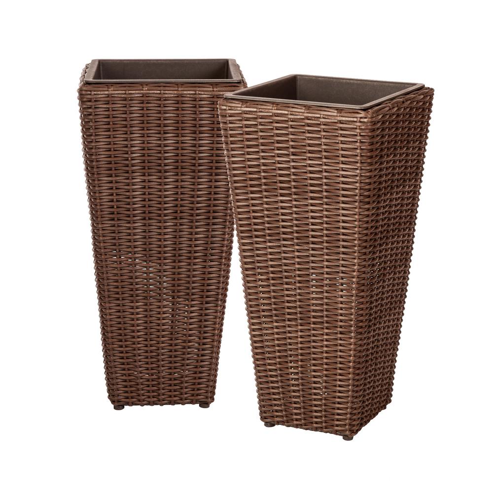 Alto 40 in. Mocha Resin Wicker Planter (2-Piece)