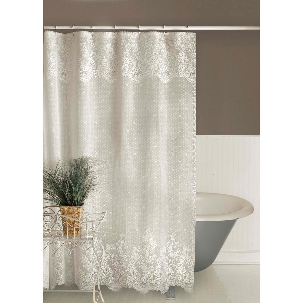 Floret 72 In W X L White Lace Shower Curtain