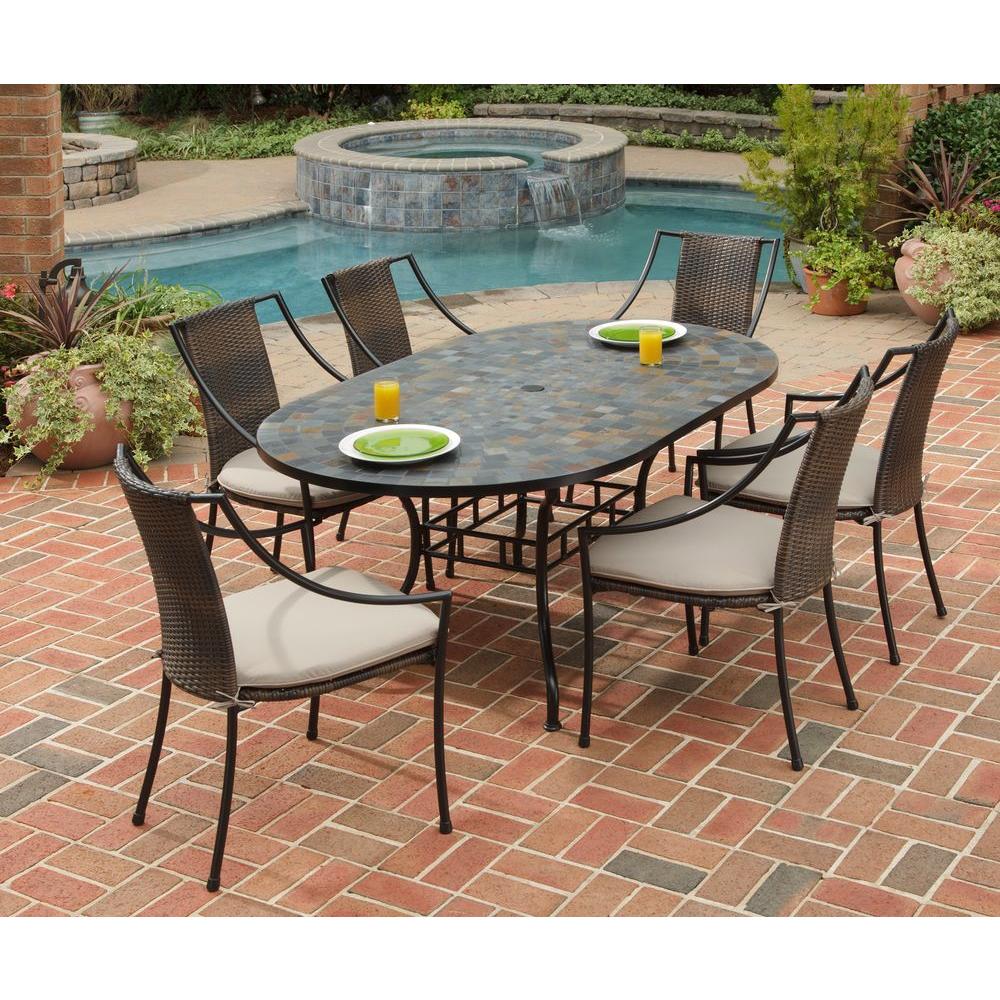 Home Styles Stone Harbor 7Piece Oval Patio Dining Set with Taupe Cushions5601338 The Home Depot