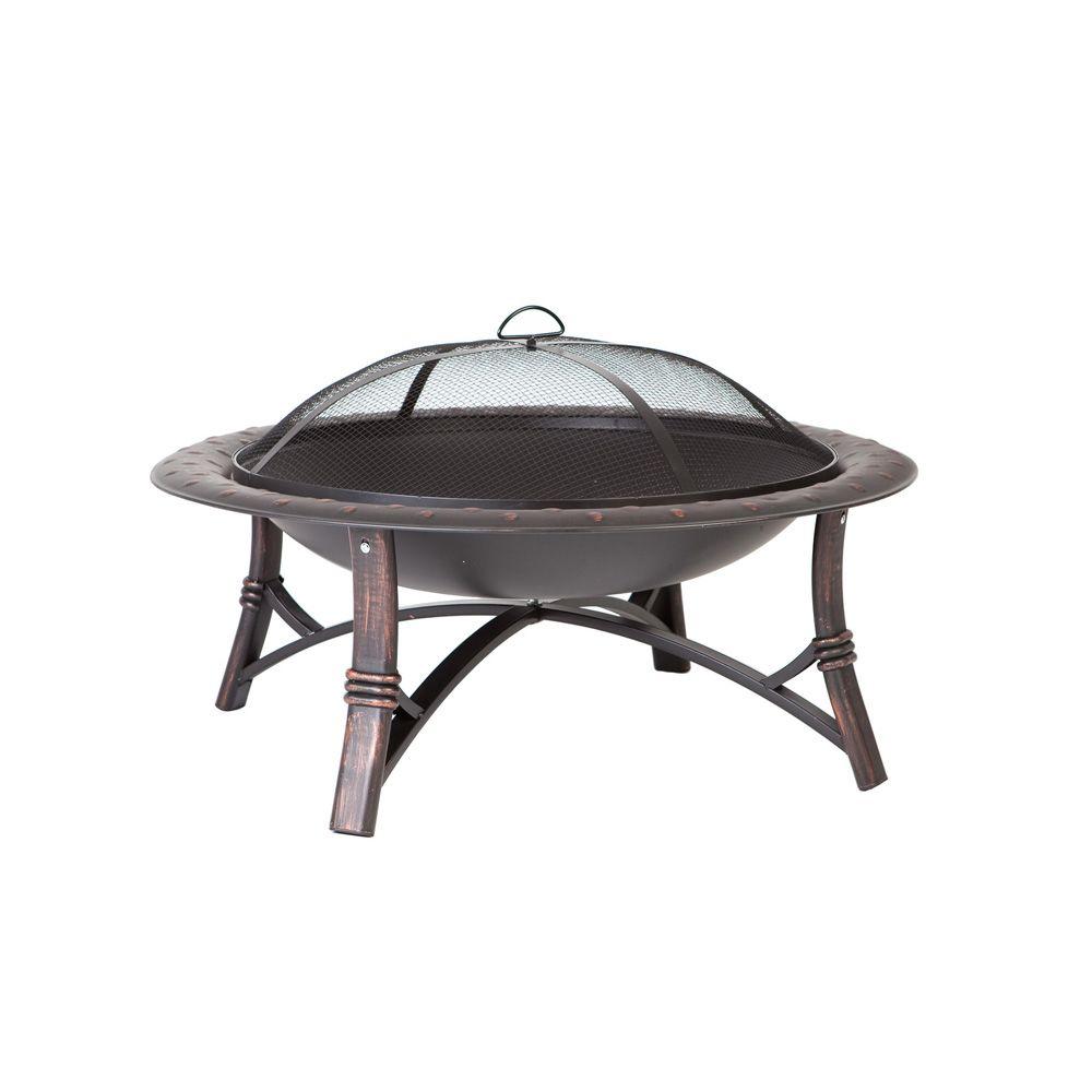 Fire Sense Roman 35 In Round Steel Fire Pit In Brushed Bronze