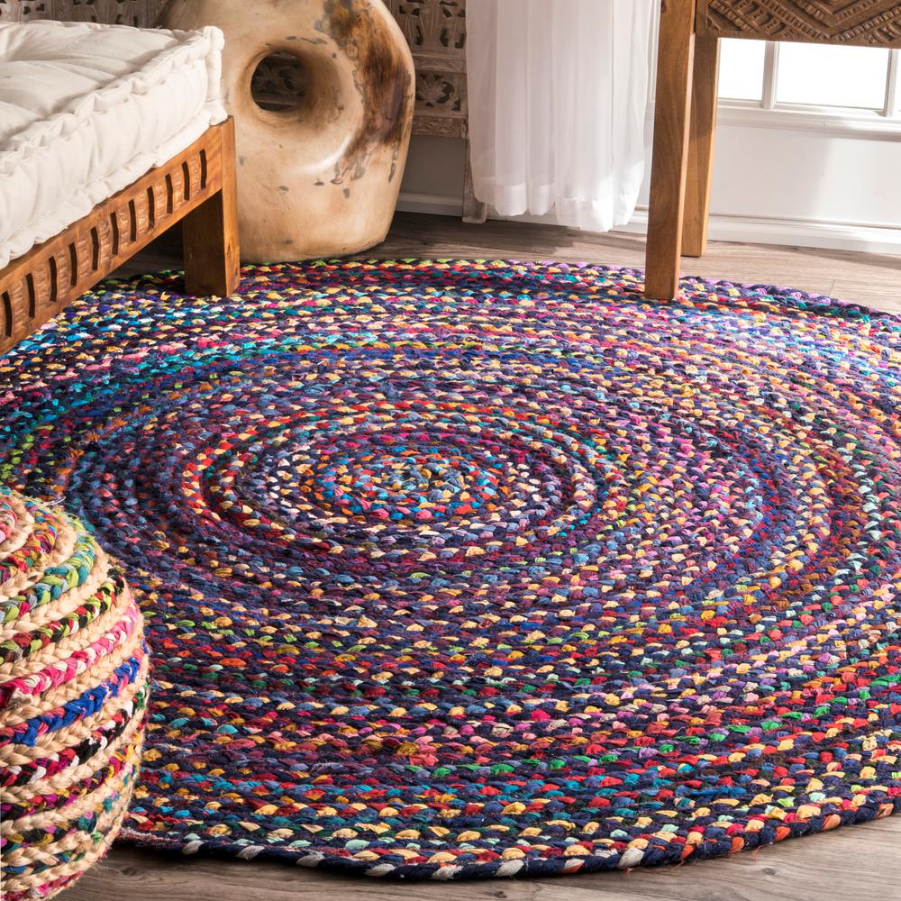 Nuloom Tammara Colorful Braided Purple Multi 6 Ft Round Rug Nuloom Tammara Colorful Braided Purple