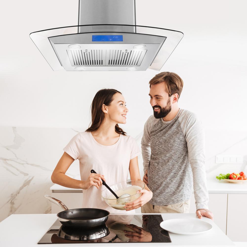 Cosmo 30 in. Ductless Island Range Hood in Stainless Steel with LED