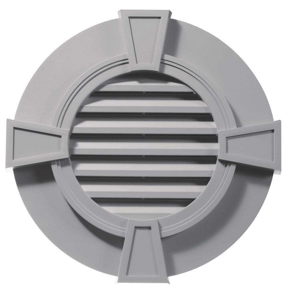 Builders Edge 30 in. Round Gable Vent with Keystones in Gray