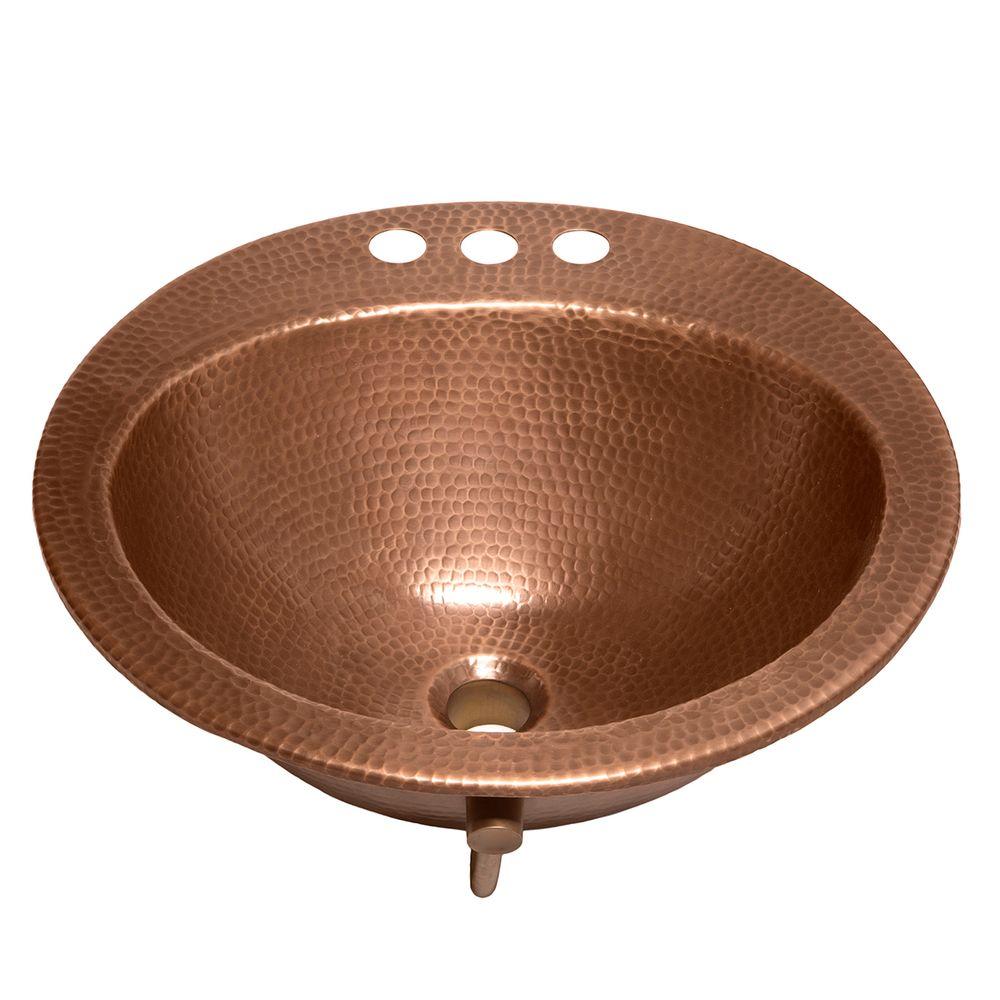 Sinkology Bell Drop In Handmade Copper Bathroom Sink With 4 In Faucet Holes And Overflow In Antique Copper