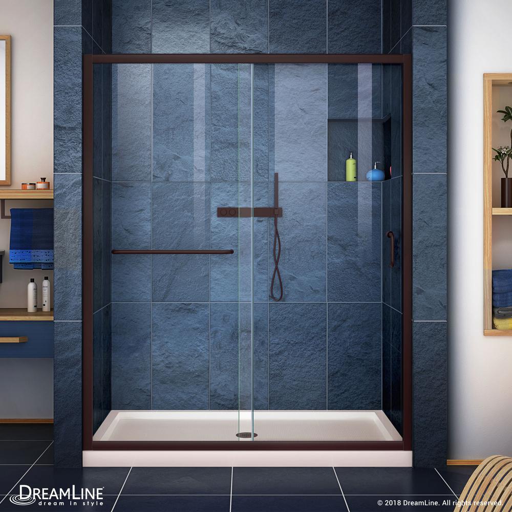 Dreamline Infinity Z 32 In X 54 Semi Frameless Sliding Shower Door Oil Rubbed Bronze With Biscuit Base