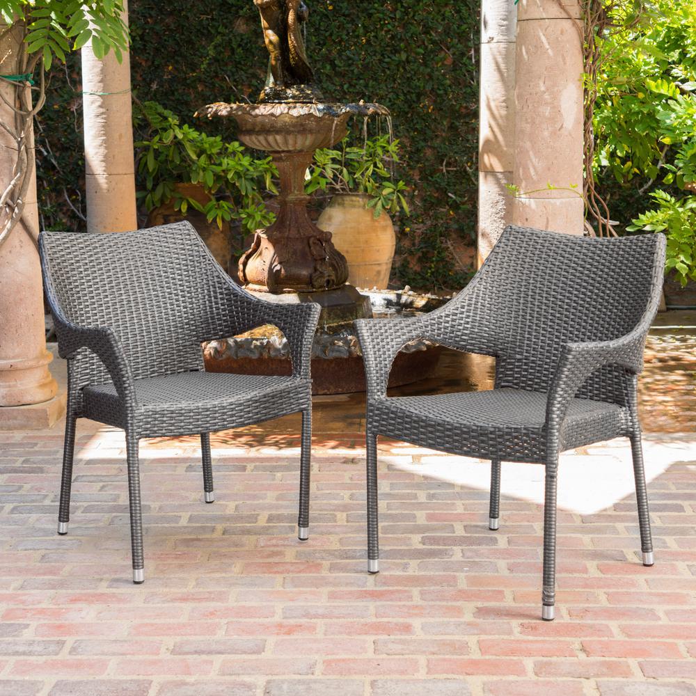 Noble House Mirage Stacking Grey Wicker Outdoor Dining Chairs (4-Pack