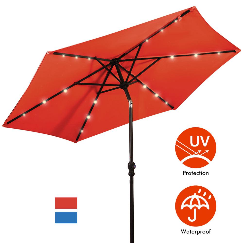 Costway 9 Ft Steel Cantilever Solar Tilt Patio Umbrella Led Lights With Crank Orange Op2804or The Home Depot