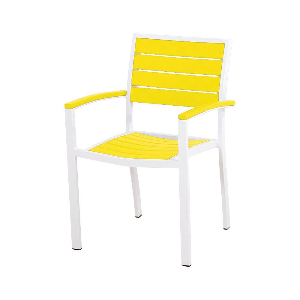 Yellow Outdoor Dining Chairs Patio The Home Depot Euro Satin White Lemon Patio