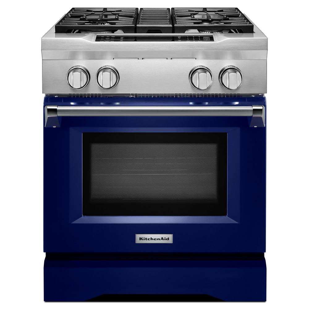 KitchenAid 4.1 cu. ft. Dual Fuel Commercial-Style Range with Convection Oven in Cobalt Blue