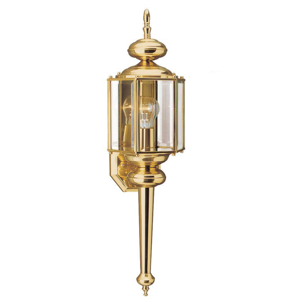 Brass Gold Outdoor Wall Mounted Lighting W 1 Light Polished Brass Outdoor Wall Mount Lantern With Clear