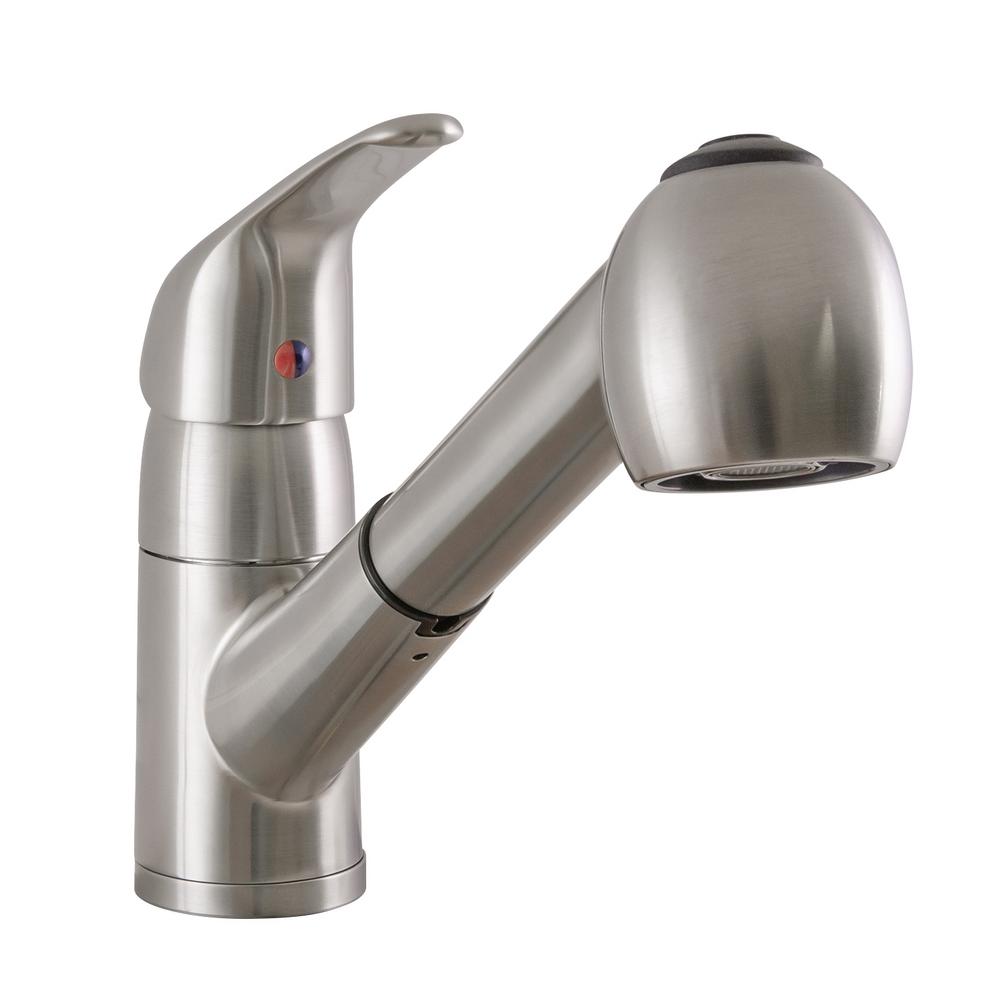 Design House Milano Single Handle Pull Out Sprayer Kitchen Faucet In Satin Nickel 548396 The Home Depot