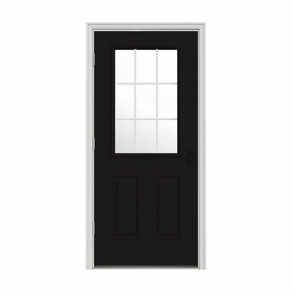 JELD-WEN 32 in. x 80 in. 9 Lite Black Painted Steel Prehung Right-Hand ...