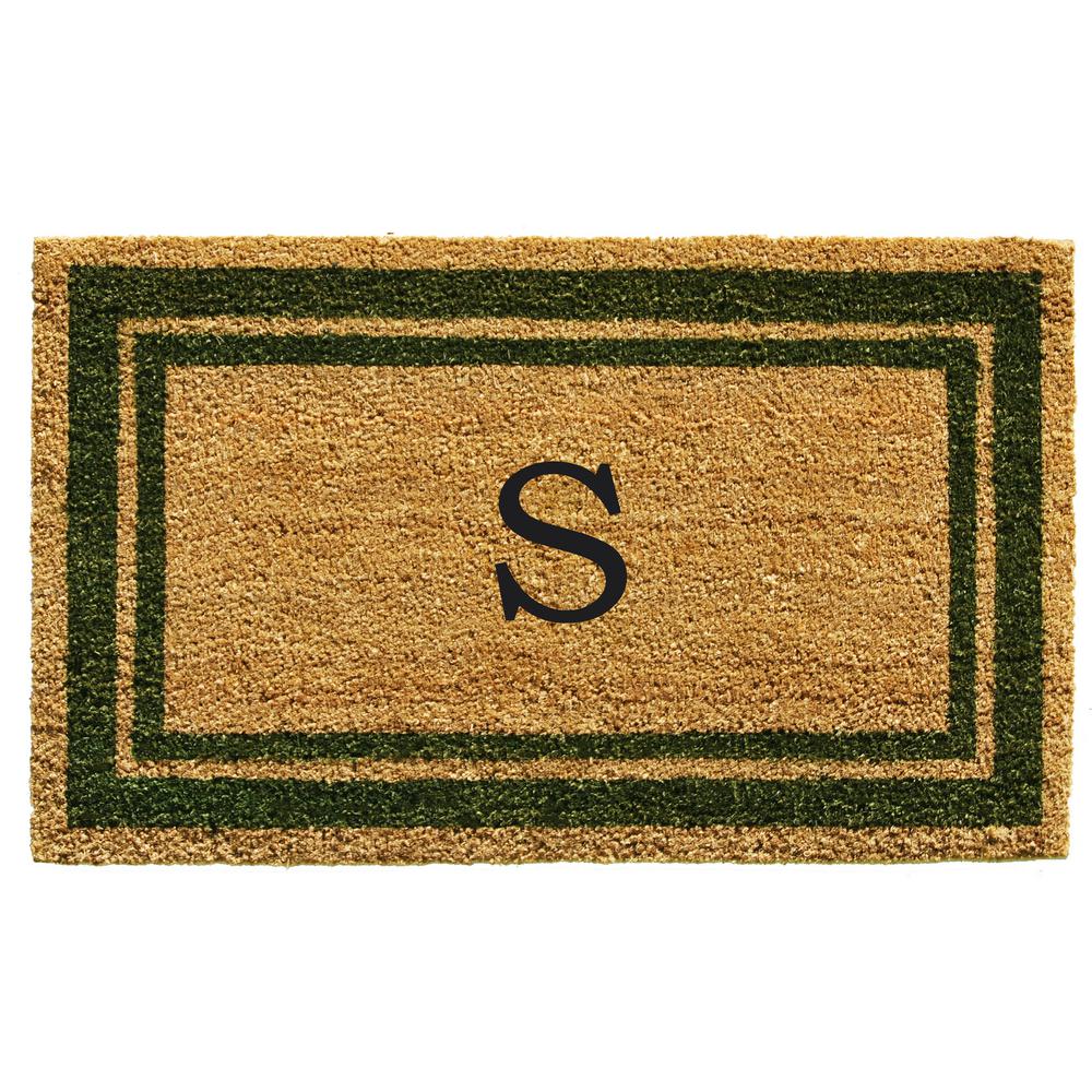Home & More Sage Green Border 18 in. x 30 in. Monogram S Door Mat
