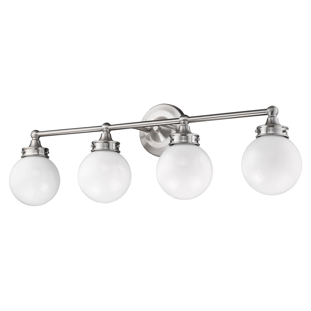 Acclaim Lighting Fairfax 4 Light Satin Nickel Vanity With White Globe Shades Acclaim Lighting Fairfax 4 Light Satin Nickel Vanity With White Globe Shades