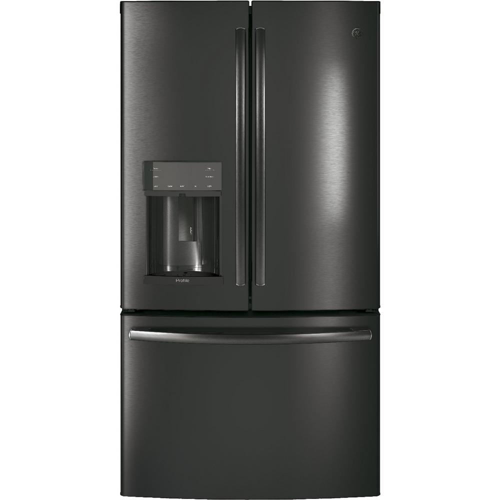 GE Profile 36 in. W 27.8 cu. ft. French-Door Refrigerator in Black ...