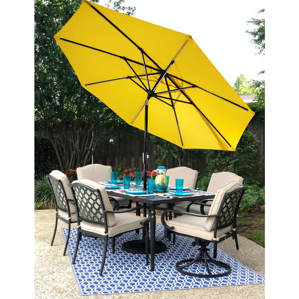 Sun Ray 9 Ft Aluminum Market Next Gen Solar Lighted 8 Rib Round Patio Umbrella With Olefin Canopy In Yellow 841056ole The Home Depot