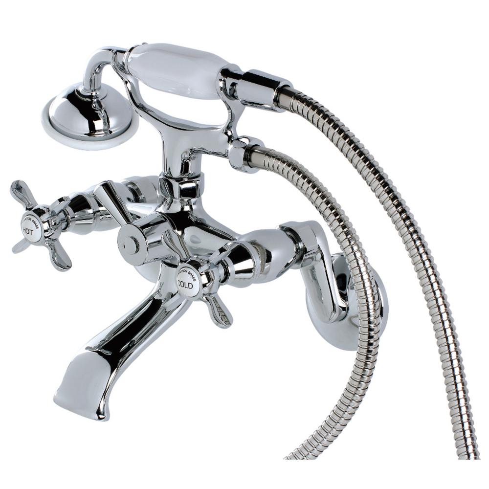 Kingston Brass Victorian 3 Handle Wall Claw Foot Tub Faucet With Handshower In Polished Chrome 8128