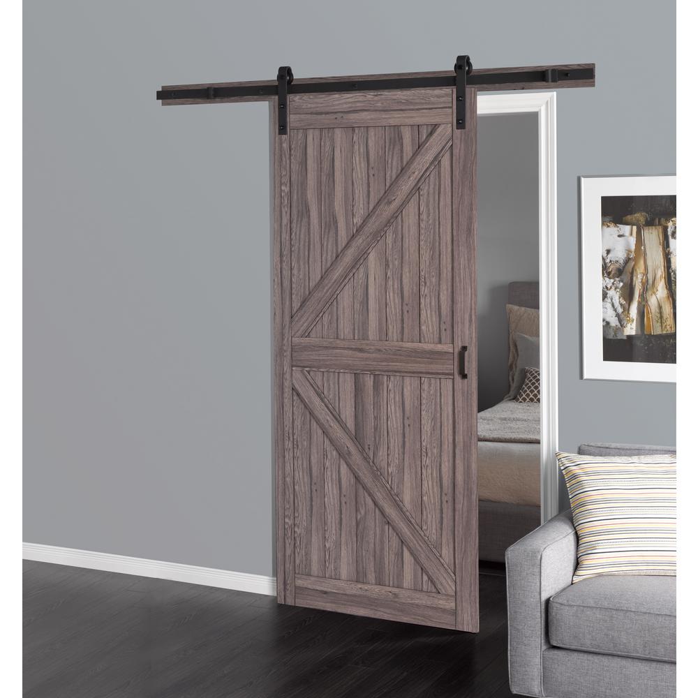 Truporte 36 In X 84 In Taupe Mdf K Design Rustic Sliding Barn Door With Modern Hardware Kit