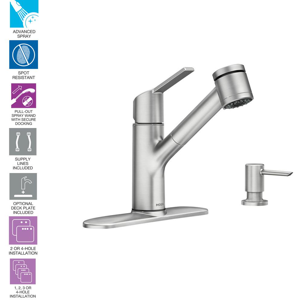 Moen Sombra Single Handle Pull Out Sprayer Kitchen Faucet With Power Moen Sombra Single Handle Pull Out Sprayer Kitchen Faucet With Power Clean In Spot