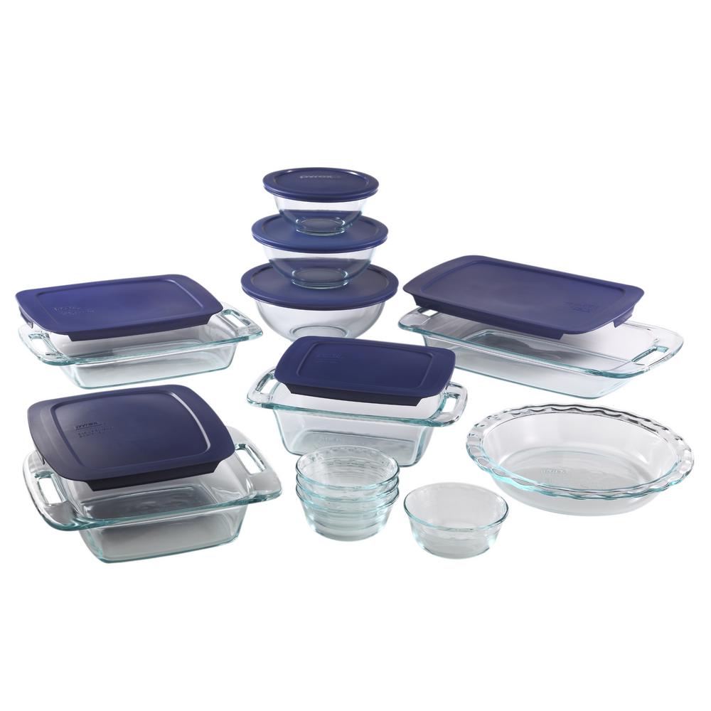 UPC 071160063143 product image for Pyrex Easy Grab 19-Piece Glass Bakeware and Storage Set with Blue Lids, Clear | upcitemdb.com