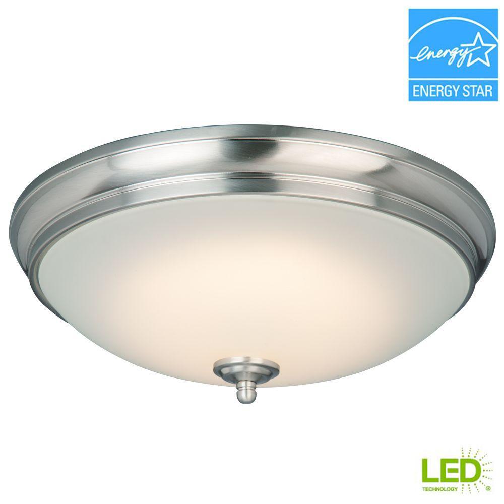 Warm White Flush Mount Lights Lighting The Home Depot 60 Watt Equivalent Brushed Nickel Integrated Led Flushmount With White Glass Shade