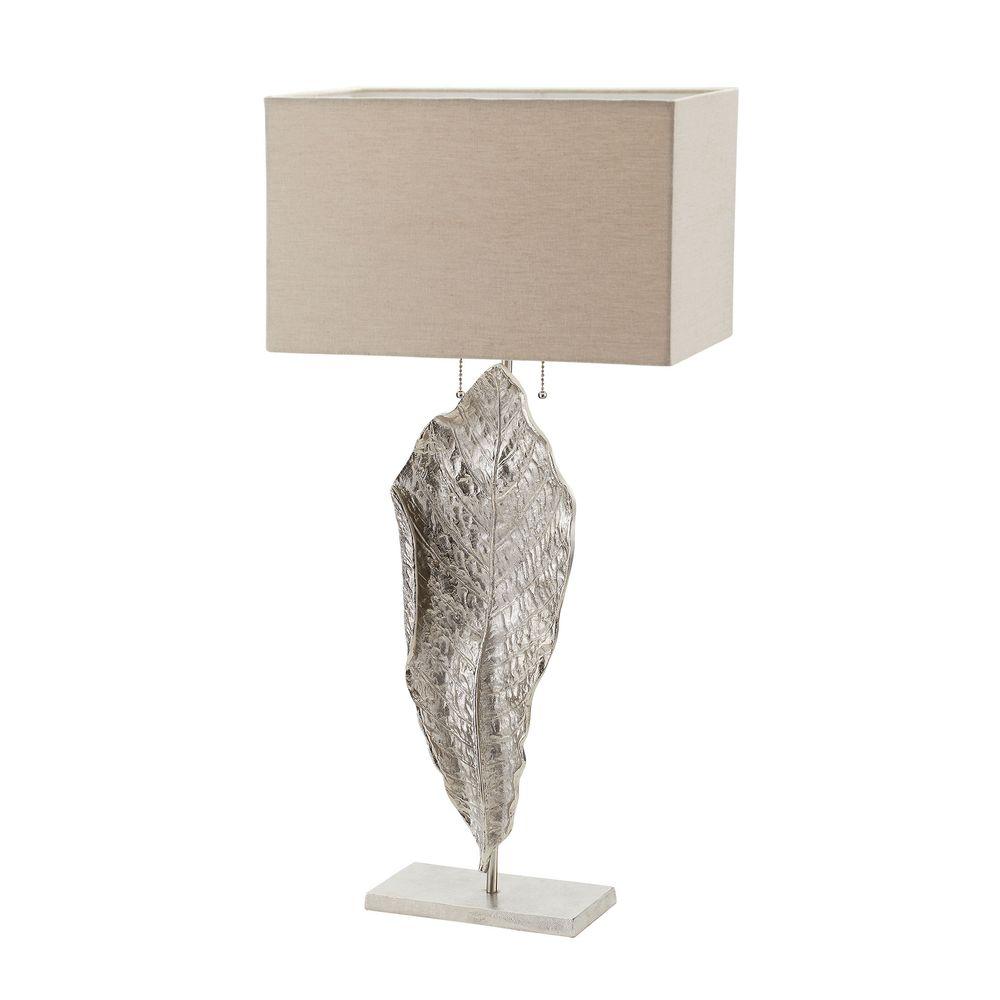 An Lighting Leaf 35 In Nickel Tall Table Lamp With Natural Linen Nickel Tall Table Lamp With Natural Linen Shade