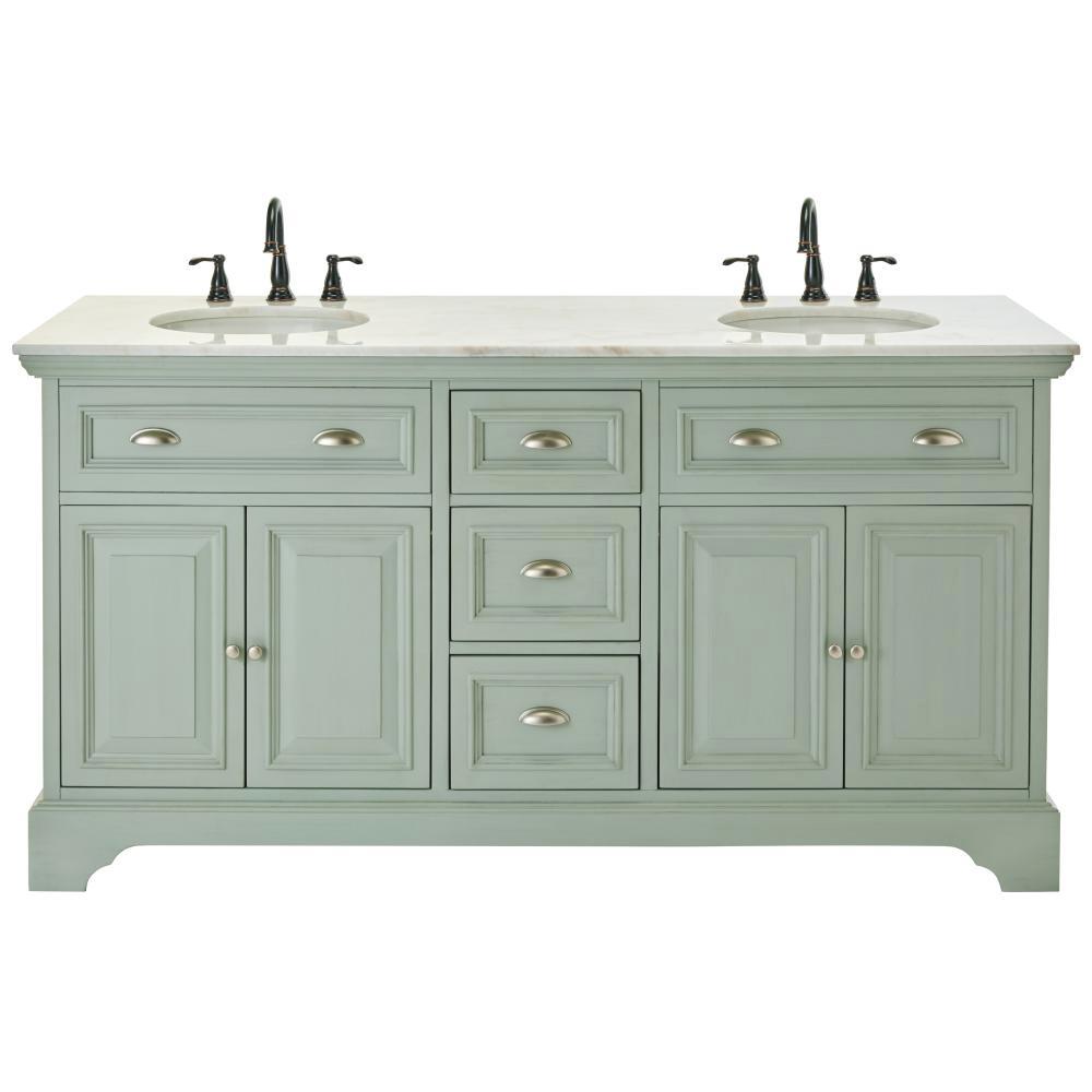 Home Decorators Collection Sa 67 In W X 21 5 D Vanity D Vanity In Antique Light Cyan With Marble Top Natural White Sinks Md V1836 The Home Depot