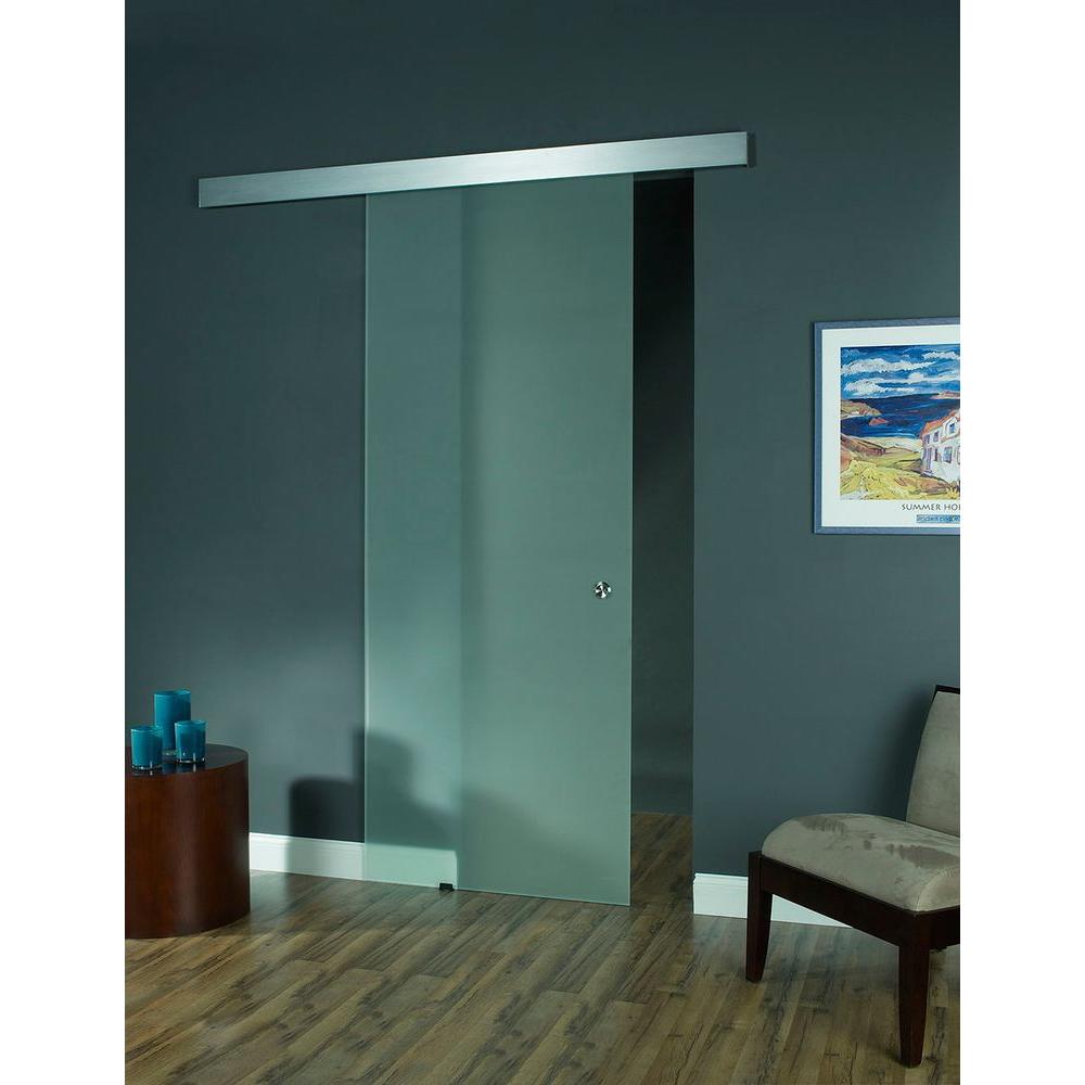 Pinecroft 32 In X 97 In Glass Sliding Barn Door With Hardware Kit