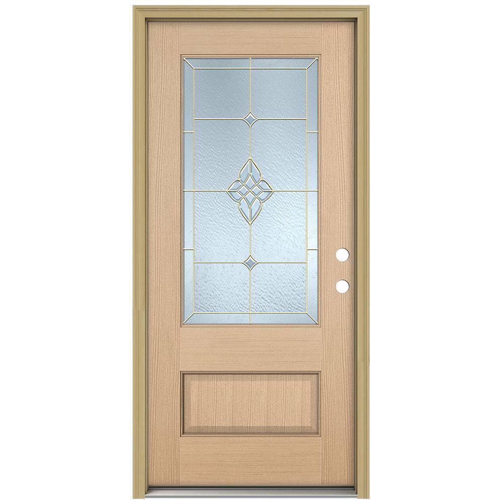 JELD-WEN 36 in. x 96 in. Rosemont 3/4 Lite Unfinished Hemlock Wood Prehung Front Door with Brickmould and Brass Caming