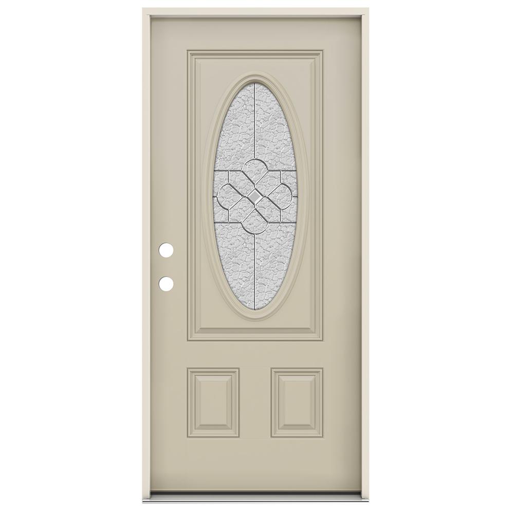 JELDWEN 36 in. x 80 in. RightHand 3/4 Oval Brevard Glass Desert Sand