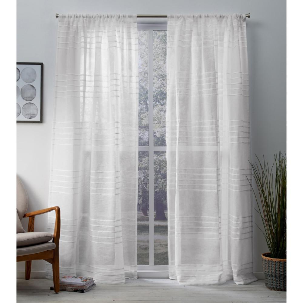 Winter White Sheer Linen Cabana Stripe Rod Pocket Top Window CurtainEH821801 2108R