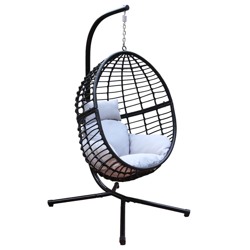 Maypex 78 In Wicker Outdoor Basket Swing Chair With Black And