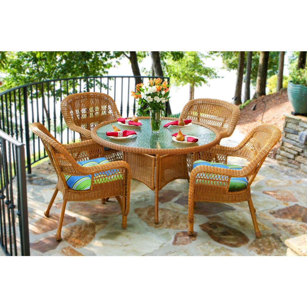 Tortuga Outdoor Portside Amber 5 Piece Wicker Outdoor Dining Set With Haliwell Caribbean Cushion Psd Am Haliw The Home Depot