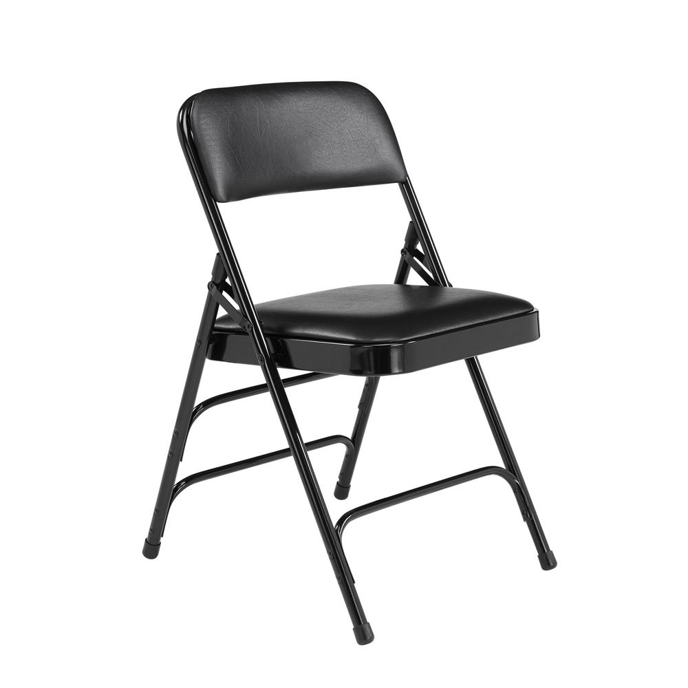 National Public Seating 1300 Series Black Premium Vinyl Upholstered Triple Brace Double Hinge Folding Chair 4 Pack