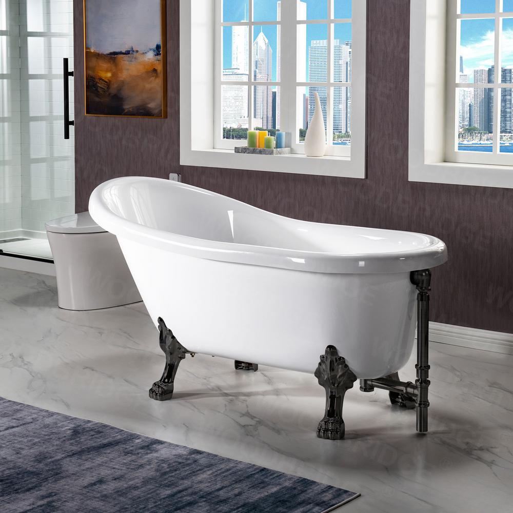 WOODBRIDGE Detroit 59 in. Heavy Duty Acrylic Slipper Clawfoot Bath Tub ...